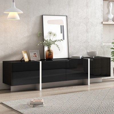 Grungis 2 Drawers TV Stand with 3 Cabinets for TVs Up to 80 Inch,Console Table with High Gloss UV Surface for Bedroom,Living Room
