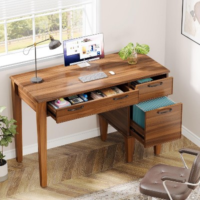 Tribesigns 47" Wood Computer Desk with 3 Drawers, Farmhouse Small Office Desk with Storage for Home Office, Bedroom, Study Room, Brown