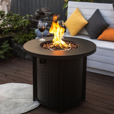 Racxily 30" Propane Gas Fire Pit Table, 50000 BTU Round Steel Fire Pit for Outside Patio Deck Garden Courtyard-Black