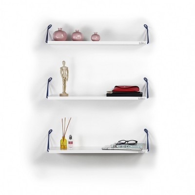 Altai Floating Wall Decor Wall Mounted Rustic Decorative Hanging Metal Bracket Triple Shelfs for Books, White Blue