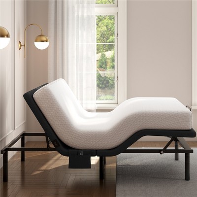 Yaheetech Upholstered Adjustable Bed Base with Independent Head & Foot Incline, Under-Bed LED Lights and USB Ports