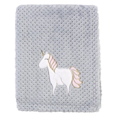 Hudson Baby Infant Girl Plush Waffle Blanket, Pink Unicorn, One Size