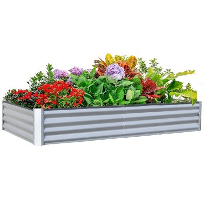WELLFOR Rectangular Metal Outdoor Garden Bed Silver 35.43"x70.87"