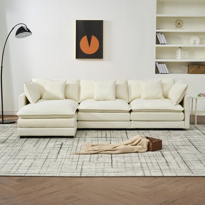 Mocamel modular combination sofa, comfortable cloud sofa, Ottoman-style combination sofa, Chenille sofa, deep seat sofa with cushions