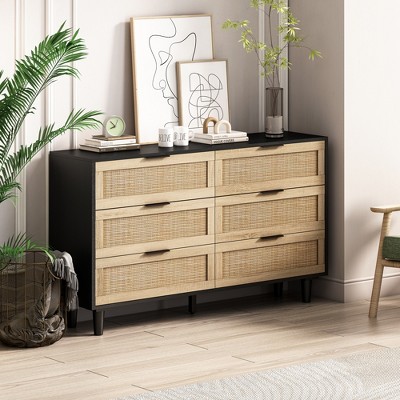 6-Drawer Rattan Dresser for Living Room and Bedroom, Natural - ModernLuxe