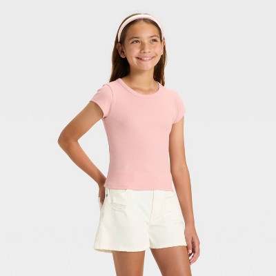 Girls' Short Sleeve Ribbed T-Shirt - art class™