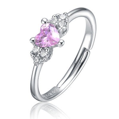 Guili Sterling Silver Promise Ring with Ruby Red or Pink Cubic Zirconia in Heart Cluster Design – Romantic, Elegant. Available in Sizes 6, 7, and 8