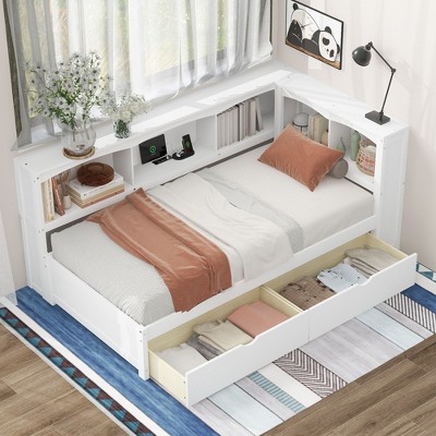 NicBex Twin Daybed with Storage Morden Daybed with 2 Storage Drawers, Storage Cabinets and Charging Ports for Apartment