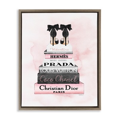 Stupell Industries Black Heels on Bookstack Brown Framed Floater Canvas Wall Art