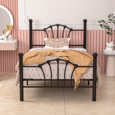 VECELO Twin Bed Frame with Headboard and Footboard, Modern Metal Platform Bed Frame White/Pink/Black