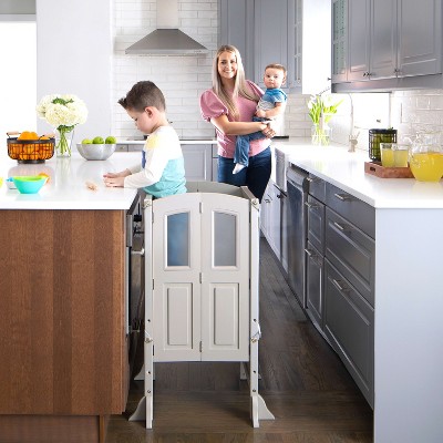 Martha Stewart Kitchen Helper by Guidecraft: Adjustable Wooden Step Stool, Kids Folding Learning Toddler Tower w/ Non-Slip Mat