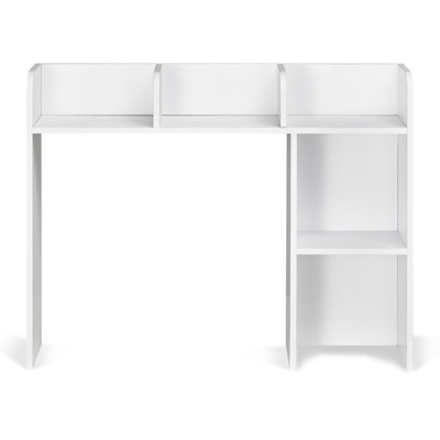 VEVOR Desktop Bookshelf, 2-Tier Desktop Storage Organizer, 37.2" x 9.5" x 28.9" Office Storage Rack Wood Display Shelf, White