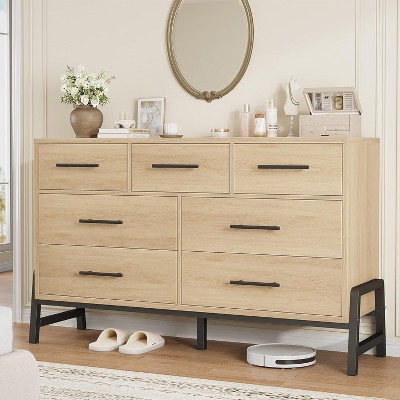 52" Wide 7 Dresser for Bedroom, with Storage Freestanding, Wooden Closet Dresser Storage Dresser Chest for Living Room, Bedroom, Natural