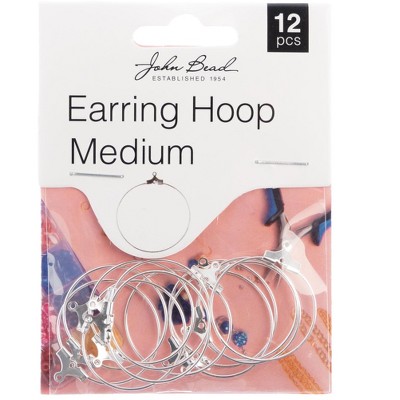 John Bead Must Have Findings Metal Silver 25mm Medium Earring Hoops for Jewelry Making Findings, 12 Pieces