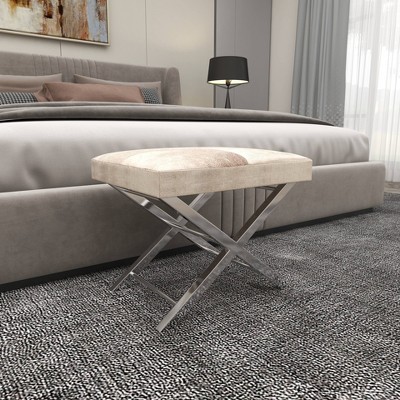 Contemporary Stainless Steel Cowhide Stool Gray - Olivia & May