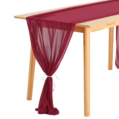 Unique Bargains Wedding Party Chiffon Sheer Table Runner 10ft 28 x 120 Inches 6 Pcs