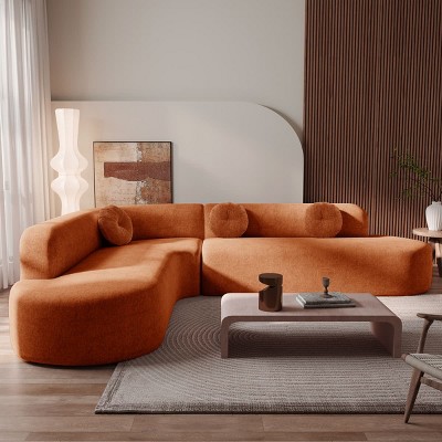 Modern Curved Extra Large Sectional Sofa with Soft Upholstery and Round Pillows, Deep Seat Corner Couch for Living Room, Apartment-Tanpinhause