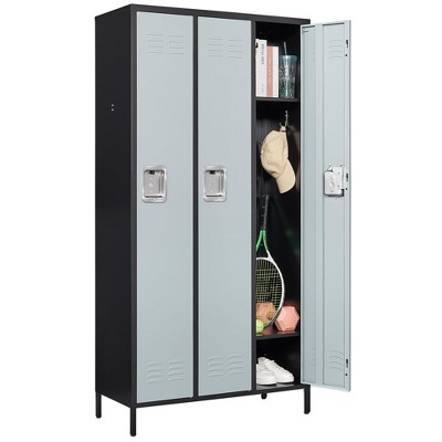 Mlezan 72" Metal Locker:3 Doors, BLack&Grey Steel Storage for Office, School,Gym,or Home. Durable and Versatile Employee or Personal Storage Solution.