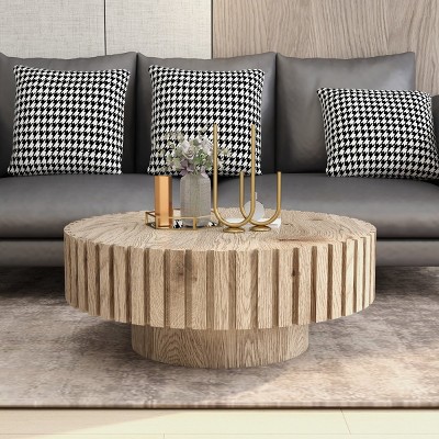 Modern Round Coffee Table,31'' Black Wood Textured Center Table for Living Room-Maison Boucle