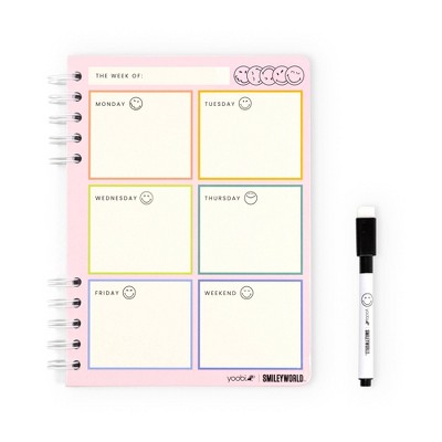 Yoobi SmileyWorld Erasable Cover Notebook 6"x8" with Dry Erase Marker, School Supplies