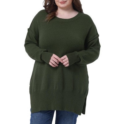 Agnes Orinda Women's Plus Size Crew Neck Long Sleeve Slit Hem Knit Pullover Sweaters