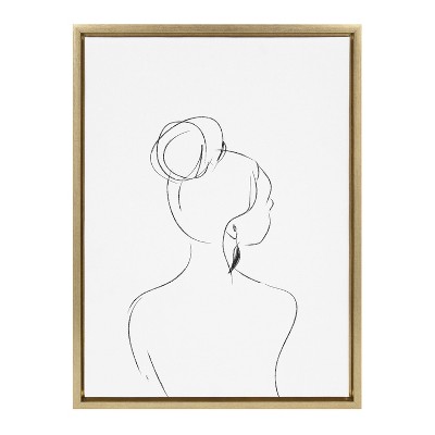 Kate and Laurel Sylvie Minimalist Woman 2 Framed Canvas by Teju Reval of SnazzyHues, 18x24, Bright Gold