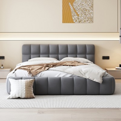 Whisen Morden Design Queen Size Upholstered Platform Bed with Thick Fabric