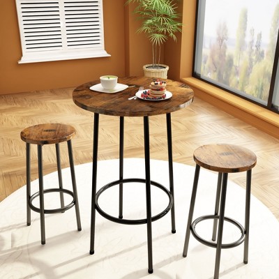 Hooseng Bar Table with Stools for 2, Round Bar Table and Chairs Set with MDF Broad for Breakfast,Restaurant, Small Space