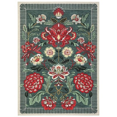 Washable Botanical Floral Print Living Room Rugs Retro Accent Vintage Throw Carpet for Bedroom Dining Room