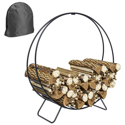 Syemin Firewood Racks and Carriers 40" Waterproof Firewood Log Rack Heavy Duty Wood Storage Hoop Logs Stacker Stand, Black, 40.2"*15"*43.3"