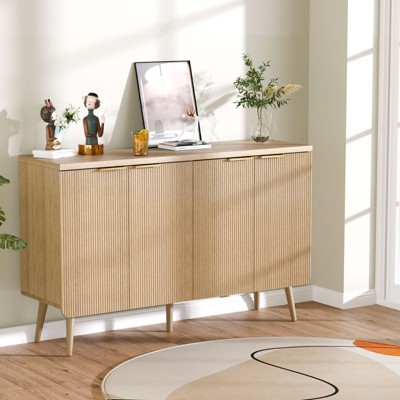 FONTOI 47.2" Cabinet Door with Adjustable Shelf, Sideboard Cabinet with 4 Doors, Buffet Cabinet with Waveform Panel for Dining Room, 47.2*13.8*30