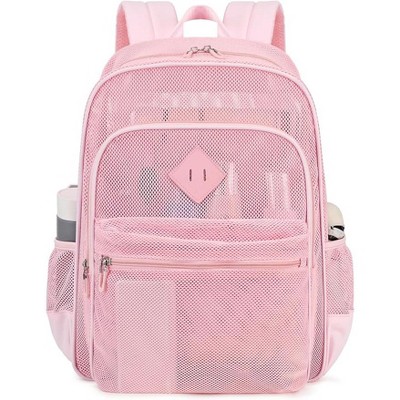 Hachikiko Heavy Duty Mesh Backpack - See Through Transparent Bookbag for School, Swimming, Beach, Sports & Travel