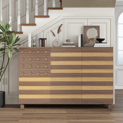 55" Versatile Storage Cabinet with Adjustable Shelves, 2 drawers and 3 doors, Hand-Carved Sideboard for Kitchen, Entryway, or Living Room-Tanpinhause