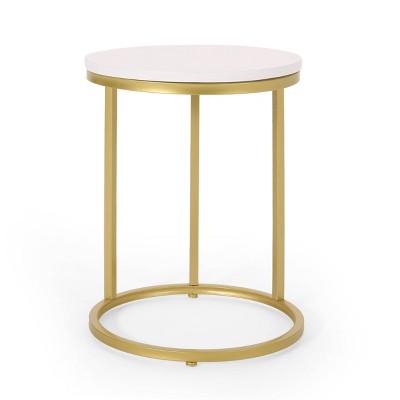 Ingersol Modern Glam C Shaped End Table White/Gold - Christopher Knight Home: Iron Frame, Wood Composite Top, Circular Sofa Side Table