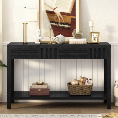 KIGFTSOD Ash Veneer Modern Style Console Table with Drawer and Shelf, Striped Design for Entryway, Corridor, Foyer, Living Room, Study