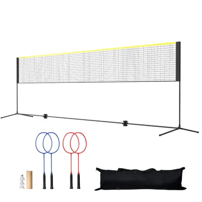 VEVOR Badminton Net, Height Adjustable Volleyball Net, 20ft Wide Foldable Pickleball Net, Portable Tennis Net Set with Poles, Stand, Bag, Rackets