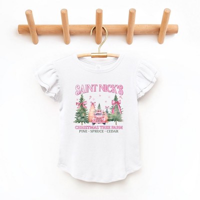 The Juniper Shop Coquette St. Nick's Tree Farm Toddler Flutter Sleeve Tee