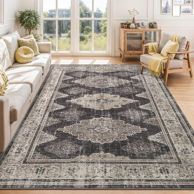 Living room washable area carpet, soft retro bedroom carpet, classic retro foldable low fluff indoor carpet