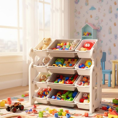 Homy Casa Kids Toy Organizer with 9 Removable Storage Bins for Playroom or Bedroom, White