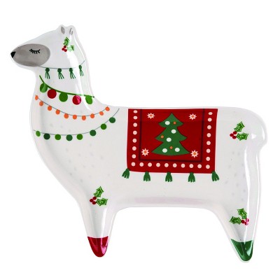 Transpac 12.6 in Multicolor Ceramic Christmas Holiday Llama Platter Perfect for Serving and Festive Decor