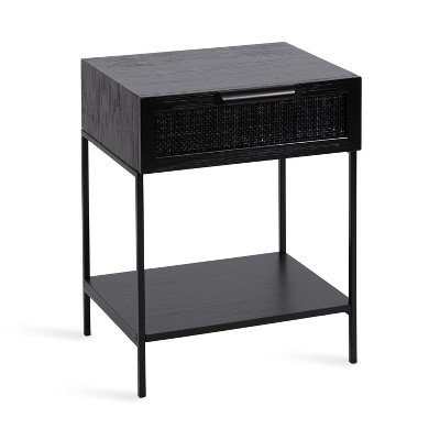 Kate and Laurel Ori Wood and Cane Side Table , 18x15x24, Black