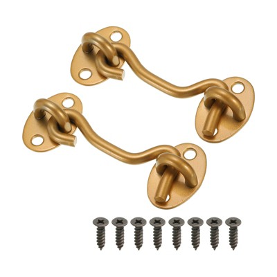 Unique Bargains Carbon Steel Carbon Steel Hook Eye Latch 2 Pcs with 8 Screws