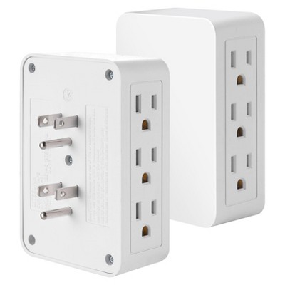 Itopfox 6 Outlet Wall Adapter, UL Listed 3-Prong Grounded Outlet to The Side, Wall Plug Side Access Adapter, 6 Way Outlet Extender Tap, White