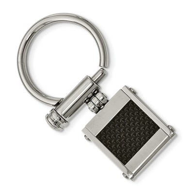 Black Bow Jewelry Men's Stainless Steel and Black Carbon Fiber Inlay Key Chain