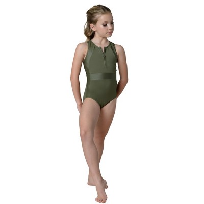 Girl's Leotard Danz N Motion Kinsley 22117A Zip Up Mesh Back Ribbed Accents
