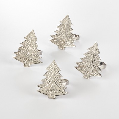 Saro Lifestyle Christmas Tree Napkin Ring, Silver (Set of 4)