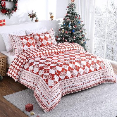 GustoWave Red Checkered Christmas Duvet Cover Set, Decorations Bedding Set