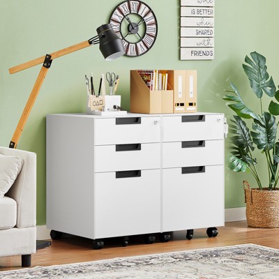 Mlezan 3-Drawer Mobile File Cabinet: Lockable, Under-Desk Metal Storage for Letters/Legal/A4.  Fully Assembled (Except Wheels).