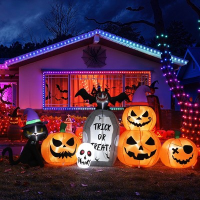 Coucheta 8FT Halloween Inflatable, Blow Up Pumpkin with LED Lights, Black Cat, Bat Tombstone, Outdoor Inflatable Decor for Yard, Lawn, Porch, Party