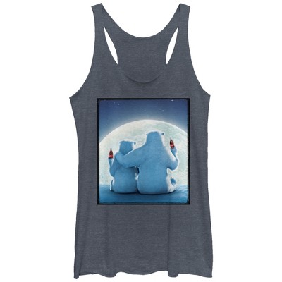 Women's Coca Cola Christmas Polar Bear Moon  Racerback Tank Top - Navy Blue Heather - Medium